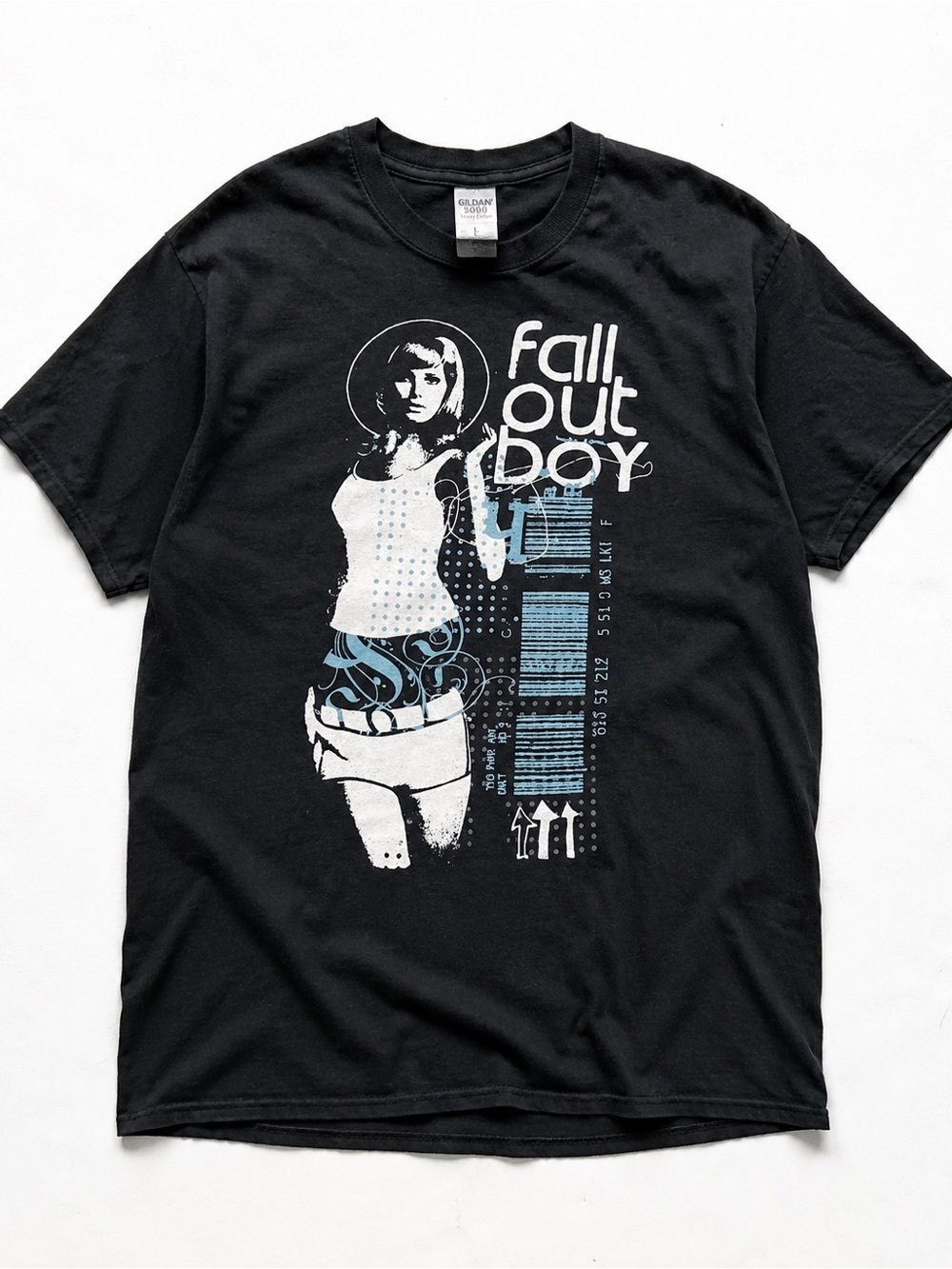 Gildan Black Short-Sleeve Fall Out Boy Graphic Tee with White & Light Blue Print